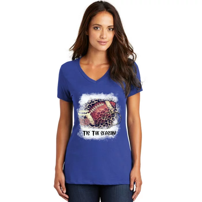 Tis The Season Fall Pumpkin Football Coffee Gift Women's V-Neck T-Shirt