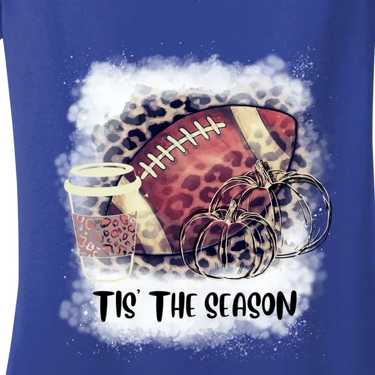 Tis The Season Fall Pumpkin Football Coffee Gift Women's V-Neck T-Shirt