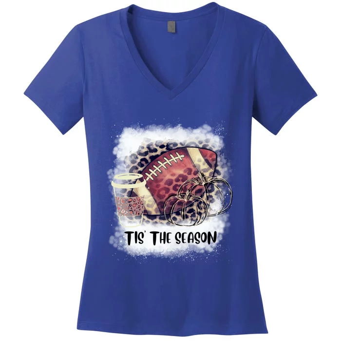 Tis The Season Fall Pumpkin Football Coffee Gift Women's V-Neck T-Shirt