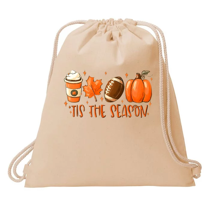 Tis The Season Football Football Fall Thanksgiving Drawstring Bag