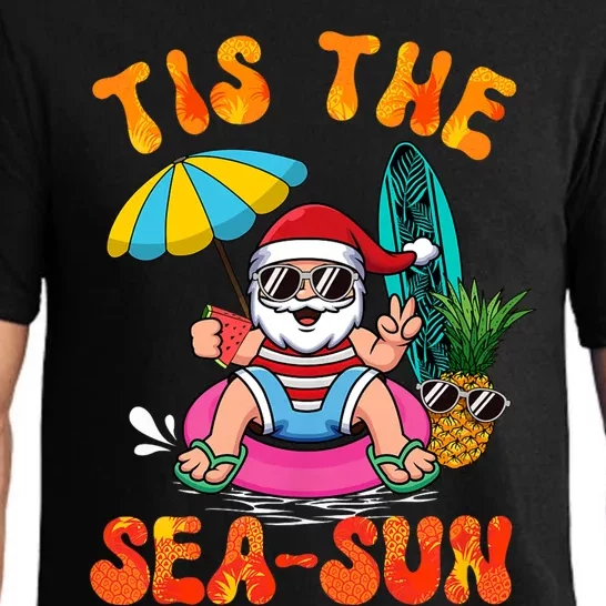 Tis The Sea Sun Santa Surfing Christmas In July Tropical Pajama Set