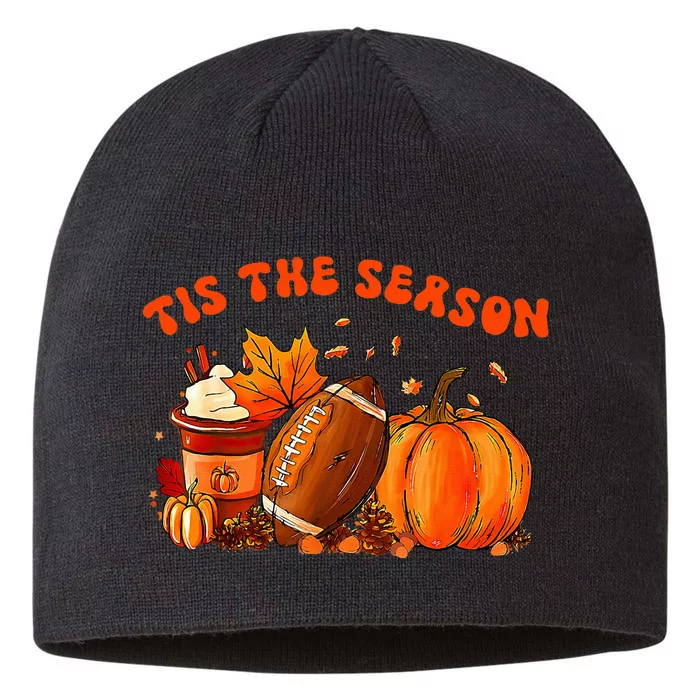 Tis The Season Pumpkin Leaf Latte Fall Thanksgiving Football 8 1/2in Sustainable Knit Beanie