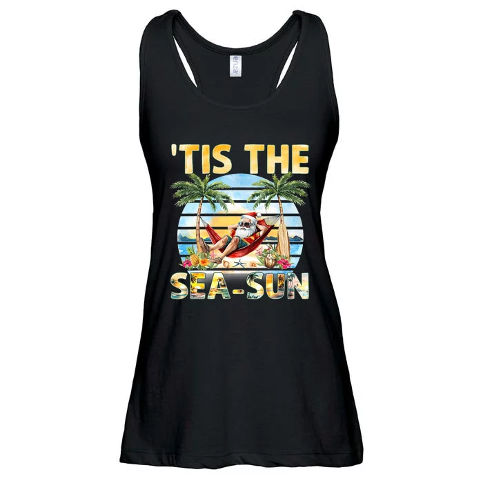 Tis The Sea Sun Christmas In July Santa Beach Summer Ladies Essential Flowy Tank