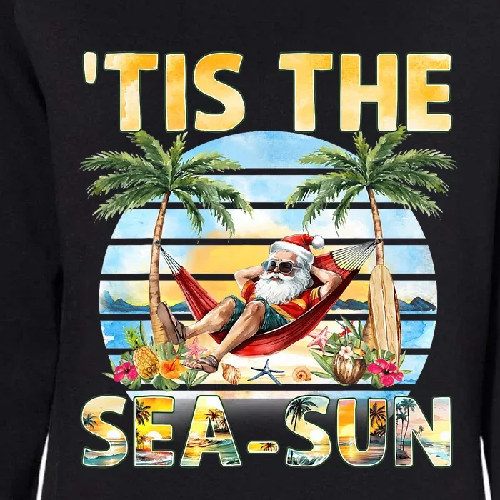 Tis The Sea Sun Christmas In July Santa Beach Summer Womens California Wash Sweatshirt