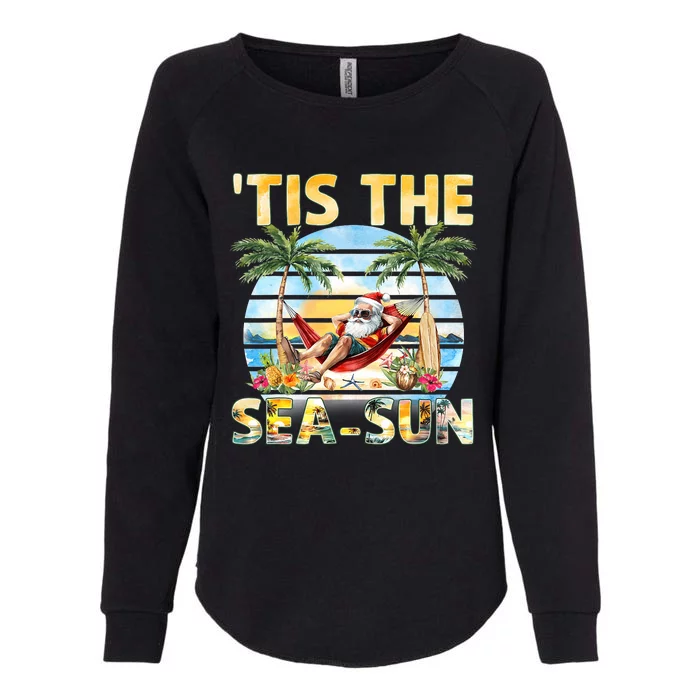 Tis The Sea Sun Christmas In July Santa Beach Summer Womens California Wash Sweatshirt