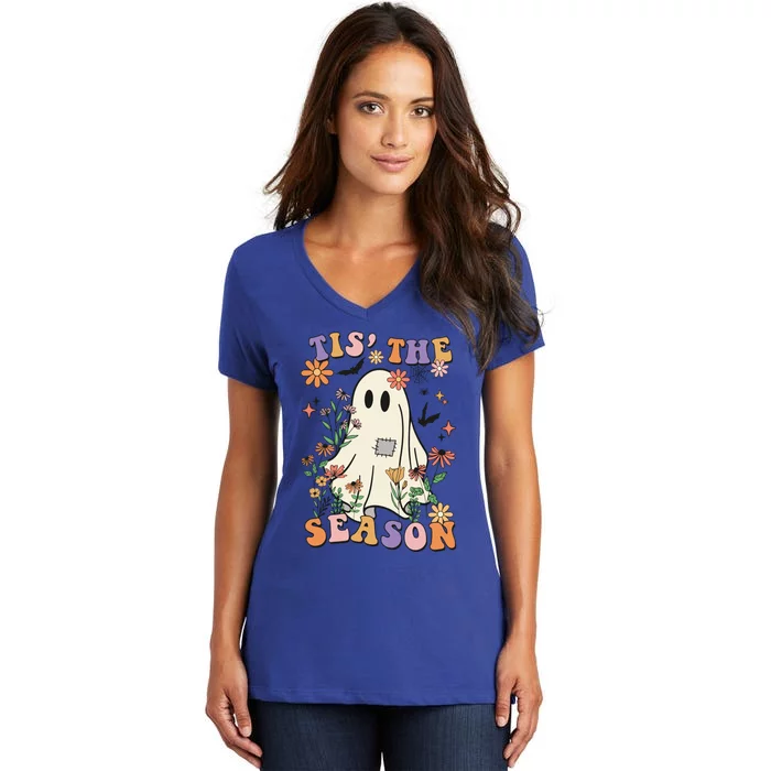 Tis' The Season Retro Halloween Party Funny Ghost Pumpkin Great Gift Women's V-Neck T-Shirt