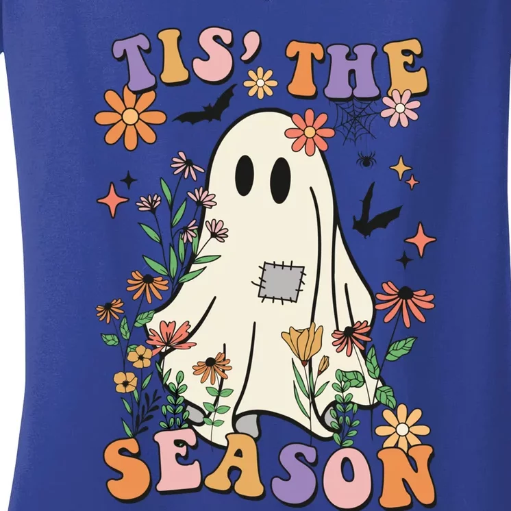 Tis' The Season Retro Halloween Party Funny Ghost Pumpkin Great Gift Women's V-Neck T-Shirt