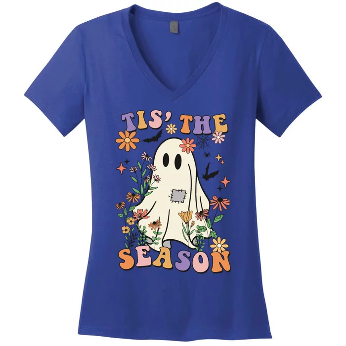 Tis' The Season Retro Halloween Party Funny Ghost Pumpkin Great Gift Women's V-Neck T-Shirt