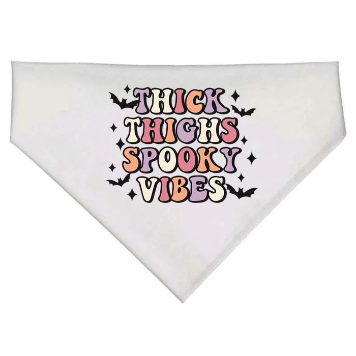 Thick Thighs Spooky Vibes Retro Halloween Cool Gift USA-Made Doggie Bandana