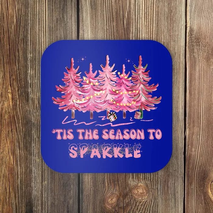 Tis The Season To Christmas Trees Pink Xmas Tree Gift Coaster