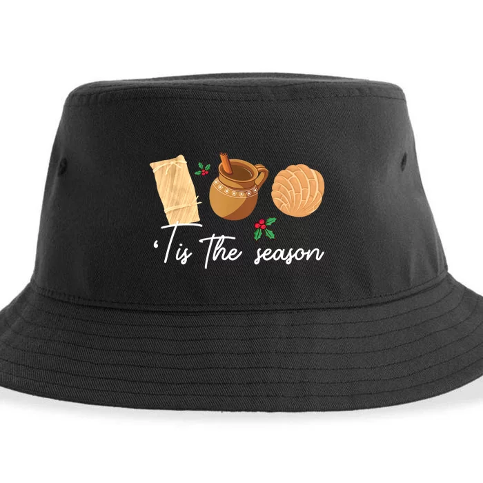 Tis The Season Christmas Mexican Concha Tamale Cafe De Olla Sustainable Bucket Hat