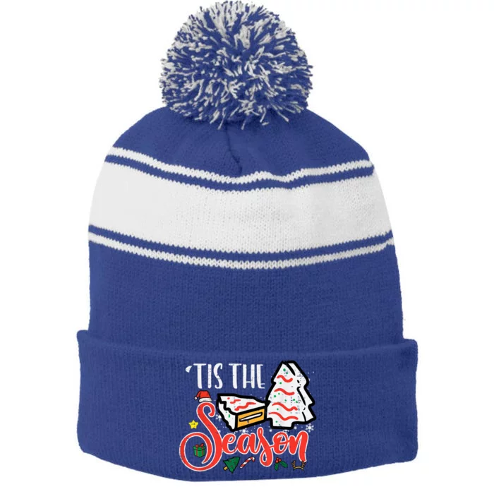 Tis The Season Christmas Cakes Retro Xmas Stripe Pom Pom Beanie