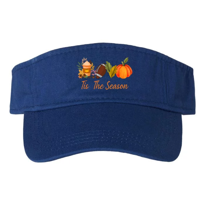 Tis The Season Pumpkin Leaf Latte Fall Thanksgiving Football Gift Valucap Bio-Washed Visor