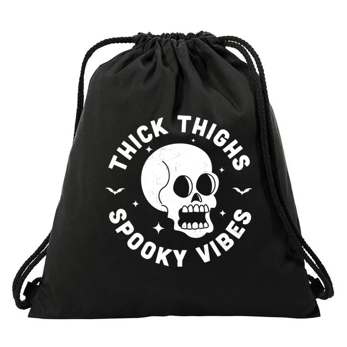 Thick Thighs Spooky Vibes Funny Halloween Skull Workout Gym Drawstring Bag