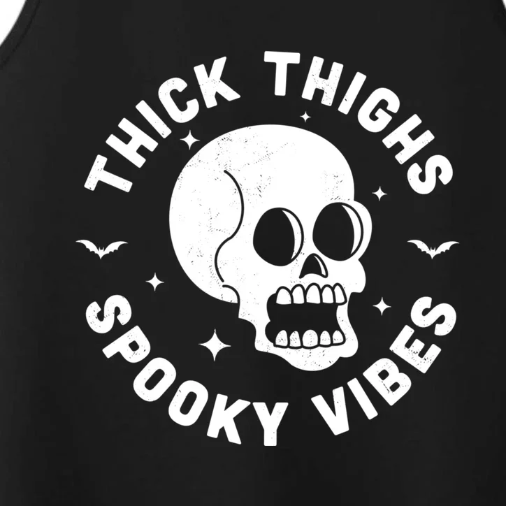 Thick Thighs Spooky Vibes Funny Halloween Skull Workout Gym Performance Tank