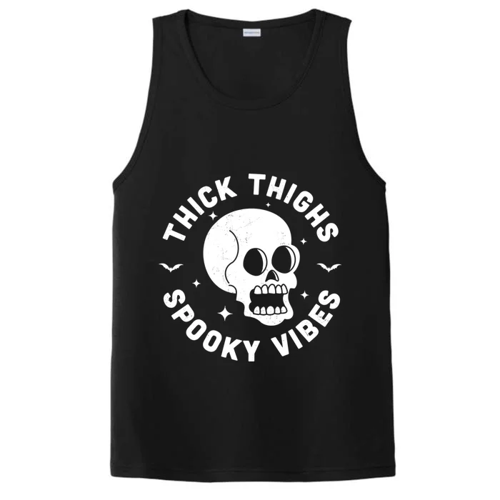 Thick Thighs Spooky Vibes Funny Halloween Skull Workout Gym Performance Tank