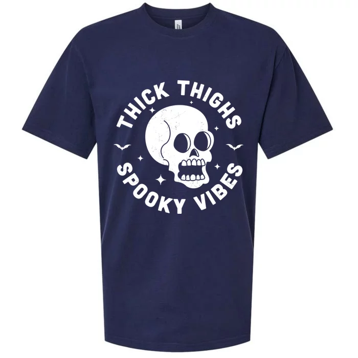 Thick Thighs Spooky Vibes Funny Halloween Skull Workout Gym Sueded Cloud Jersey T-Shirt