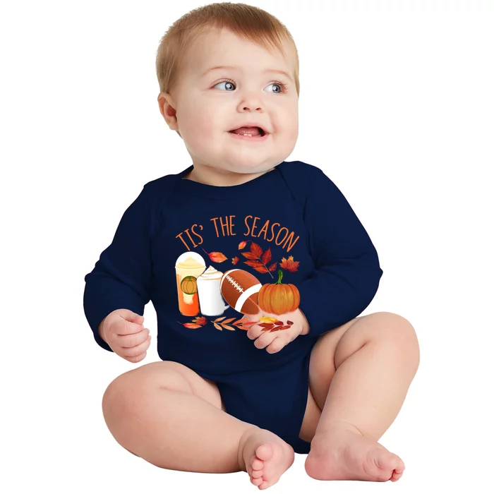 Tis The Season Football Pumpkin Thanksgiving Athletes Cool Gift Baby Long Sleeve Bodysuit