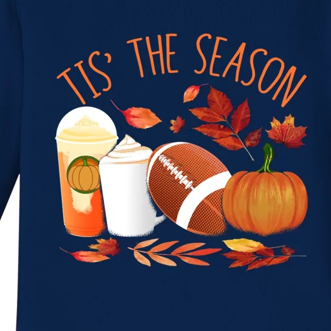 Tis The Season Football Pumpkin Thanksgiving Athletes Cool Gift Baby Long Sleeve Bodysuit