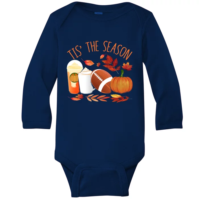 Tis The Season Football Pumpkin Thanksgiving Athletes Cool Gift Baby Long Sleeve Bodysuit