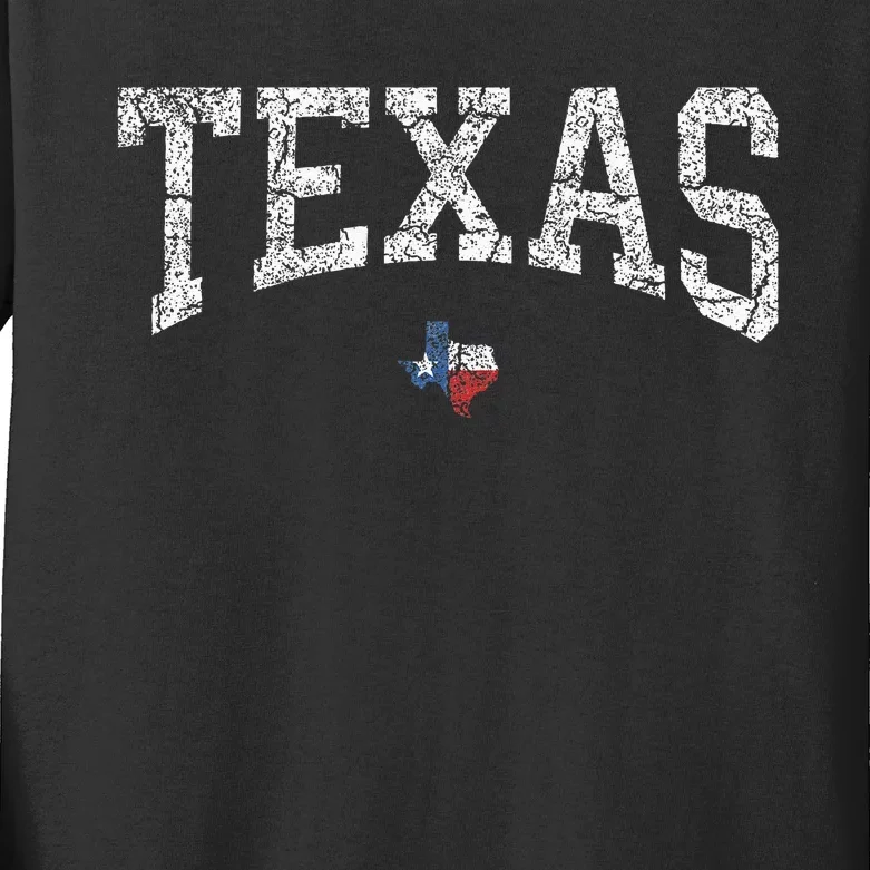 Texas  Texas State Map Flag Distressed Kids Long Sleeve Shirt