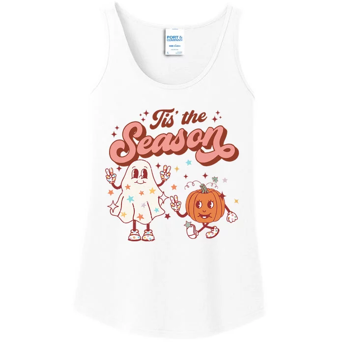 Tis' The Season Retro Halloween Party Funny Ghost Pumpkin Ladies Essential Tank