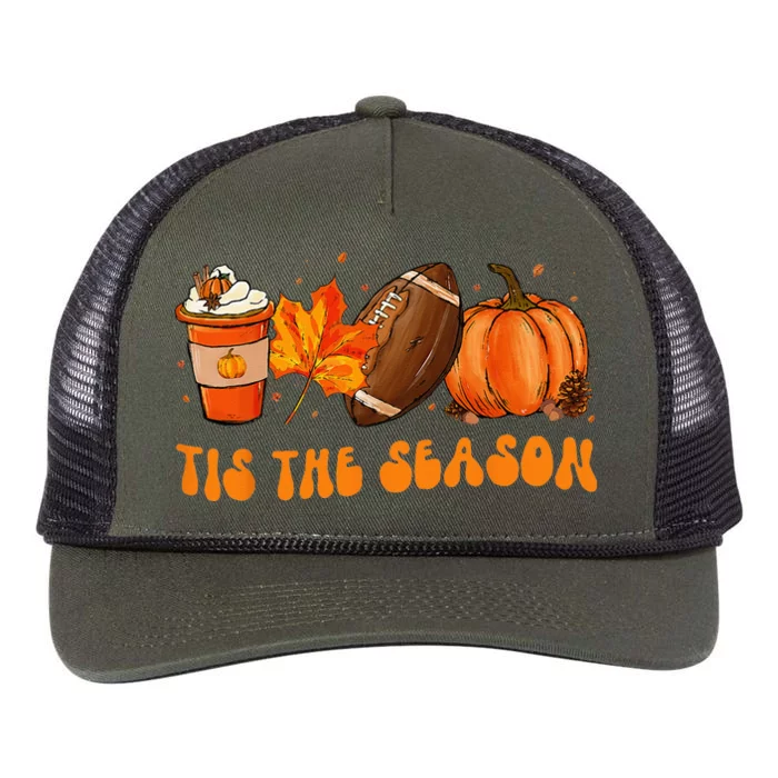 Tis The Season Football Football Fall Thanksgiving Retro Rope Trucker Hat Cap