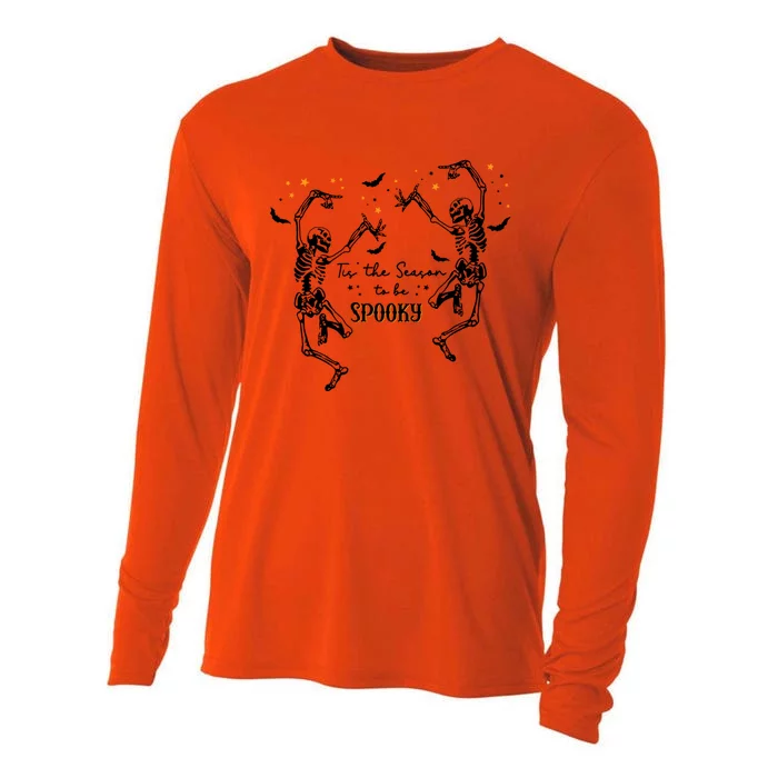 Tis The Season To Be Spooky Fall Halloween Dancing Skeleton Gift Cooling Performance Long Sleeve Crew