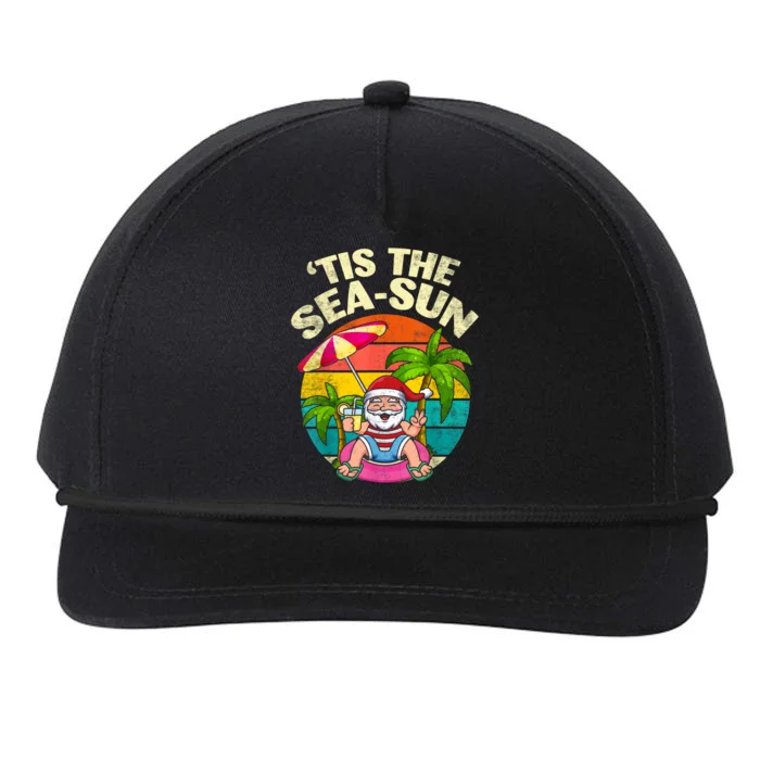 Tis The Sea Sun Santa Beach Summer Christmas In July Summer Snapback Five-Panel Rope Hat