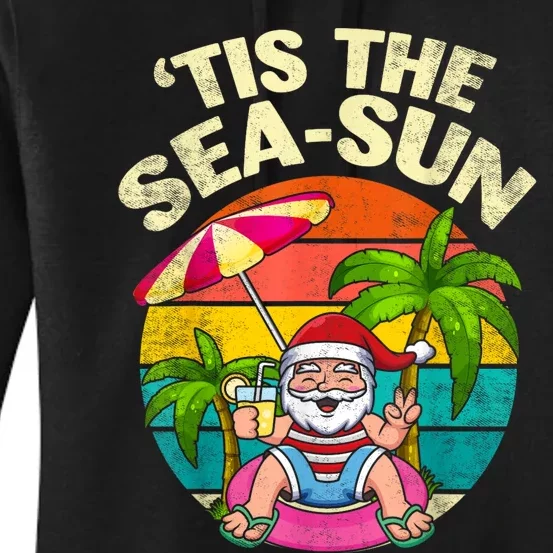 Tis The Sea Sun Santa Beach Summer Christmas In July Summer Women's Pullover Hoodie