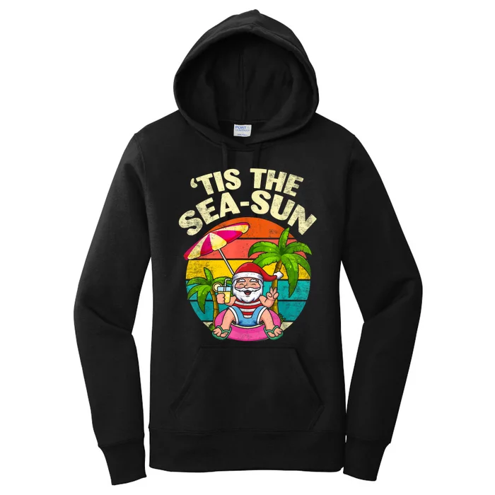 Tis The Sea Sun Santa Beach Summer Christmas In July Summer Women's Pullover Hoodie