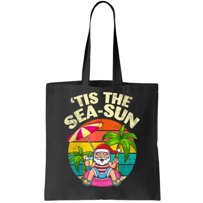 Tis The Sea Sun Santa Beach Summer Christmas In July Summer Tote Bag