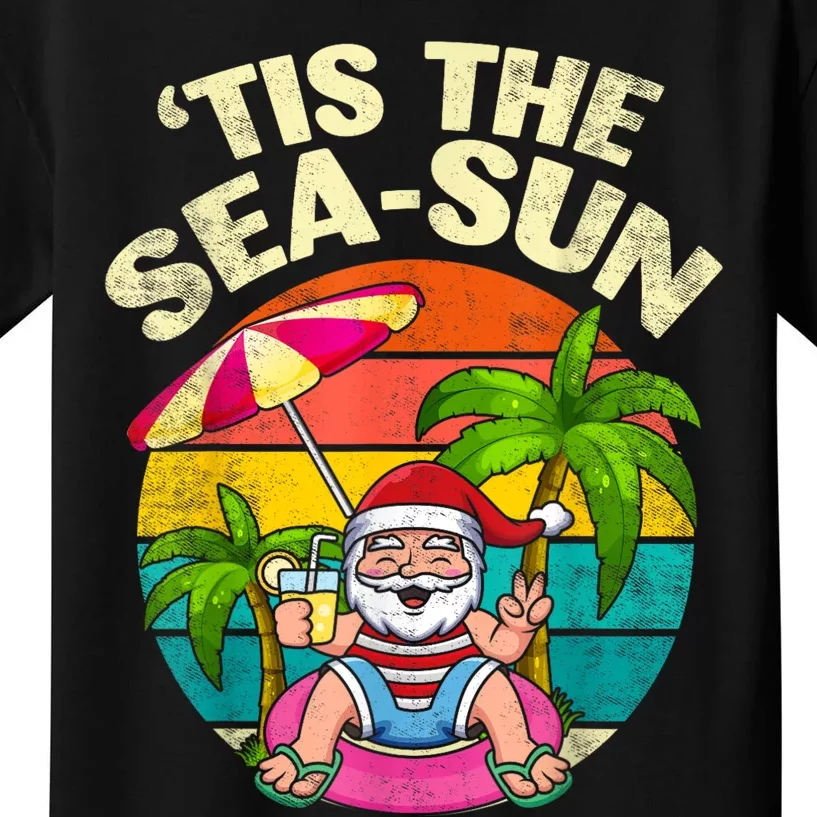 Tis The Sea Sun Santa Beach Summer Christmas In July Summer Kids T-Shirt