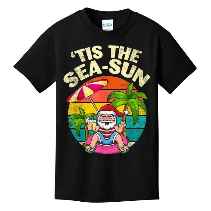 Tis The Sea Sun Santa Beach Summer Christmas In July Summer Kids T-Shirt