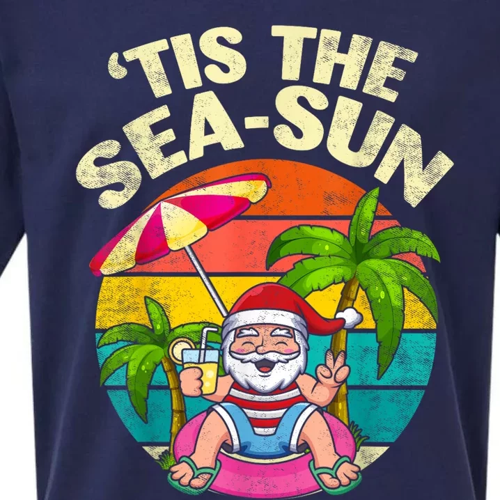 Tis The Sea Sun Santa Beach Summer Christmas In July Summer Sueded Cloud Jersey T-Shirt