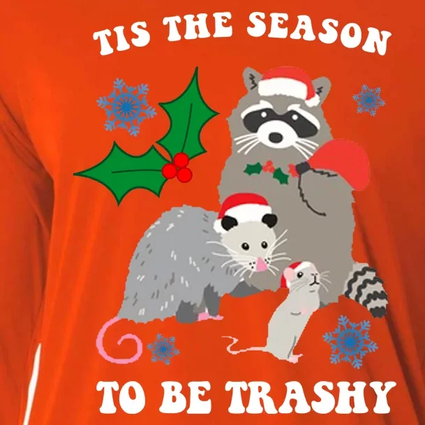 Tis The Season To Be Trashy Funny Raccoon Christmas Cooling Performance Long Sleeve Crew