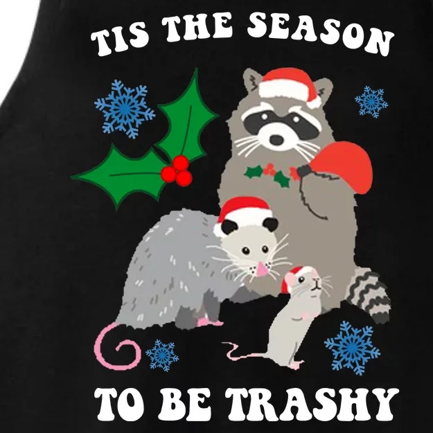 Tis The Season To Be Trashy Funny Raccoon Christmas Ladies Tri-Blend Wicking Tank