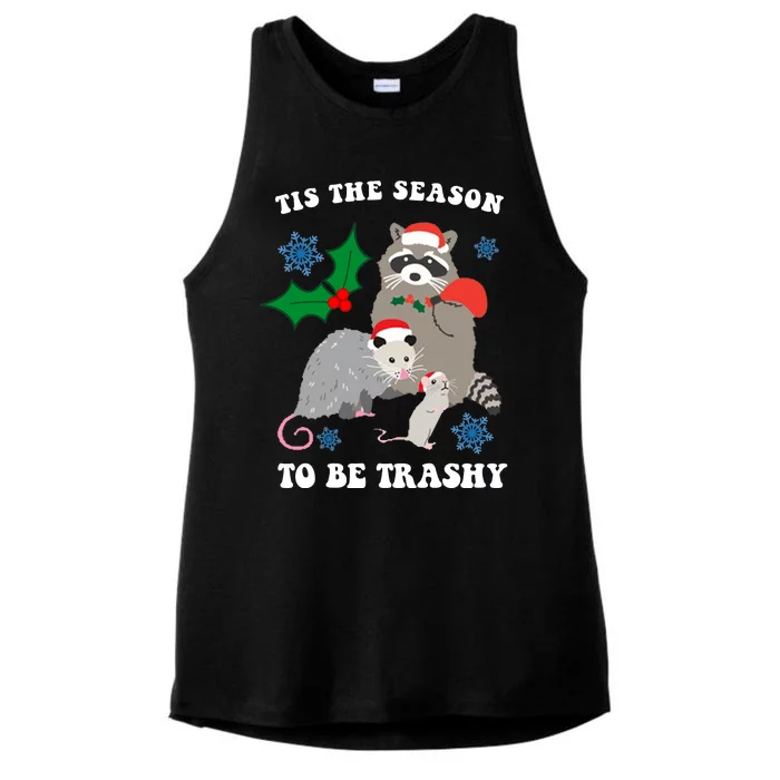 Tis The Season To Be Trashy Funny Raccoon Christmas Ladies Tri-Blend Wicking Tank