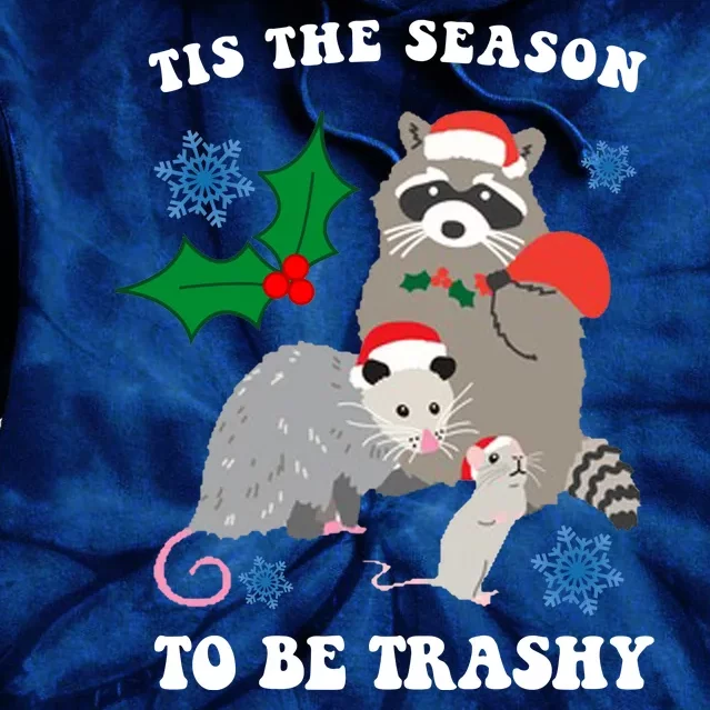 Tis The Season To Be Trashy Funny Raccoon Christmas Tie Dye Hoodie