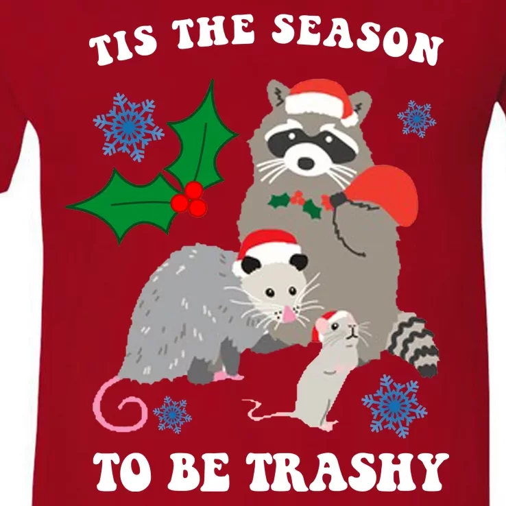 Tis The Season To Be Trashy Funny Raccoon Christmas V-Neck T-Shirt