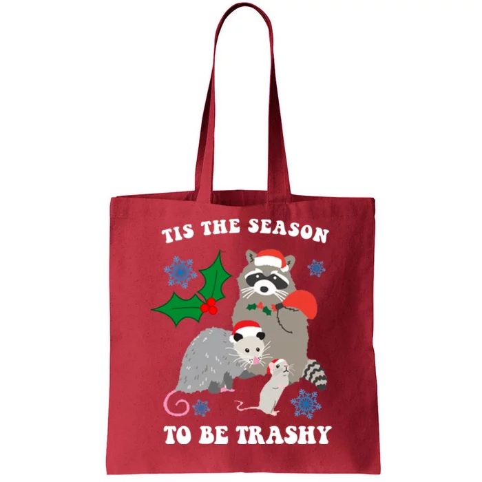 Tis The Season To Be Trashy Funny Raccoon Christmas Tote Bag