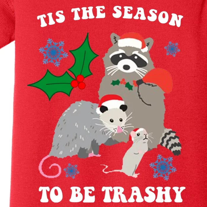 Tis The Season To Be Trashy Funny Raccoon Christmas Baby Bodysuit