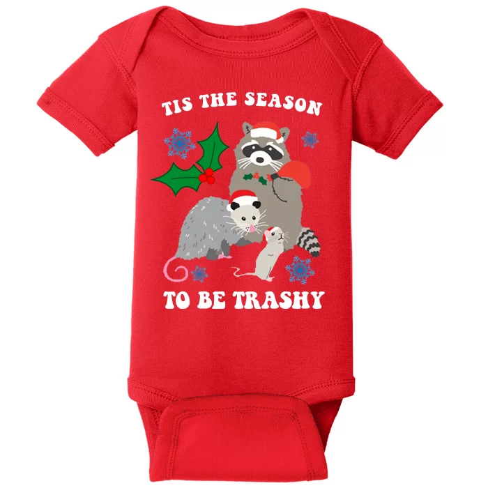 Tis The Season To Be Trashy Funny Raccoon Christmas Baby Bodysuit