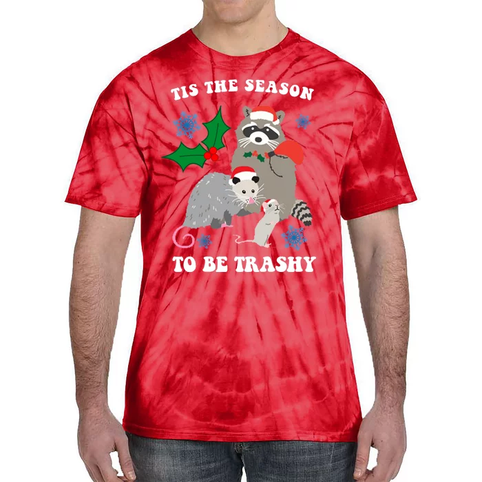 Tis The Season To Be Trashy Funny Raccoon Christmas Tie-Dye T-Shirt