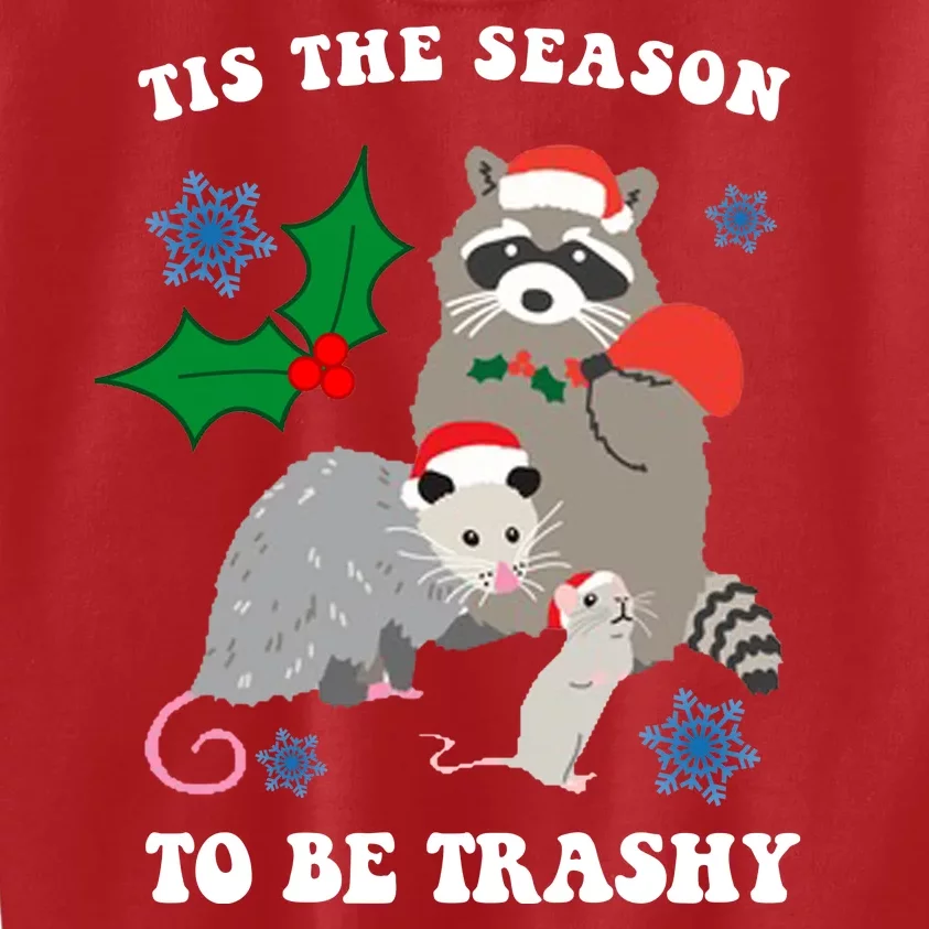 Tis The Season To Be Trashy Funny Raccoon Christmas Kids Sweatshirt