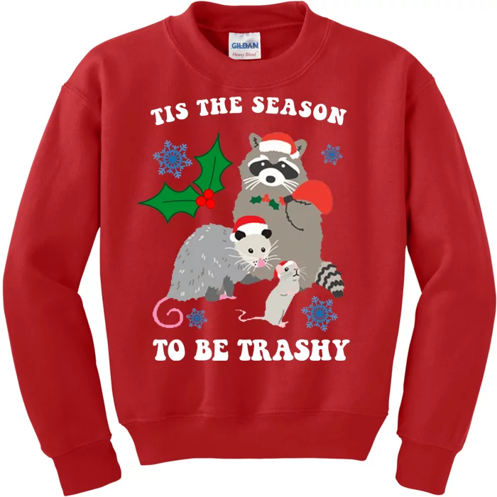 Tis The Season To Be Trashy Funny Raccoon Christmas Kids Sweatshirt