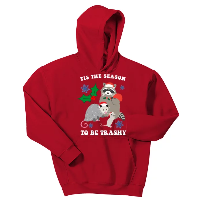 Tis The Season To Be Trashy Funny Raccoon Christmas Kids Hoodie