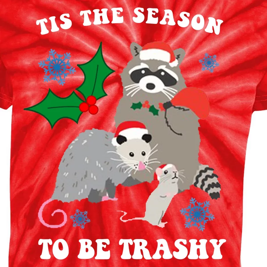 Tis The Season To Be Trashy Funny Raccoon Christmas Kids Tie-Dye T-Shirt