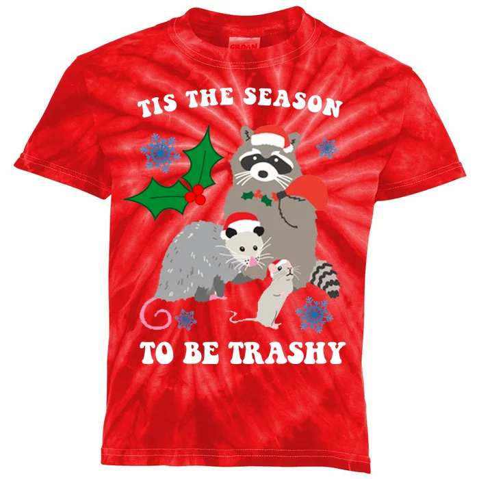 Tis The Season To Be Trashy Funny Raccoon Christmas Kids Tie-Dye T-Shirt