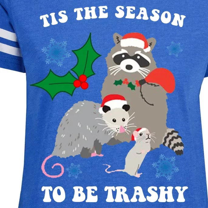 Tis The Season To Be Trashy Funny Raccoon Christmas Enza Ladies Jersey Football T-Shirt